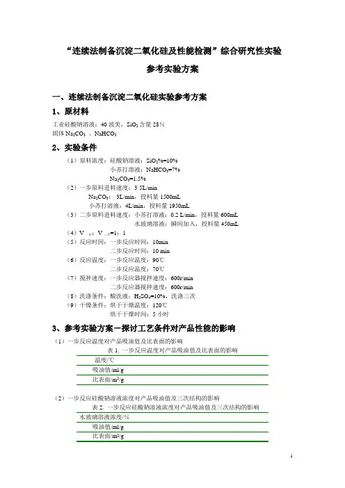 制备沉淀二氧化硅参考实验方案2013.11.23