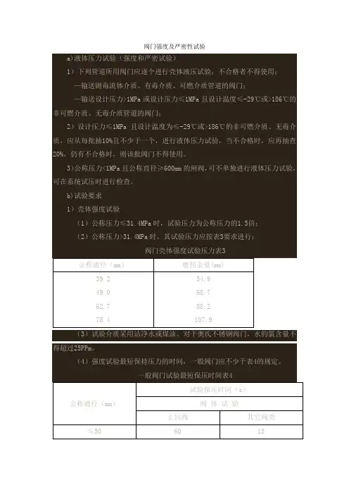 阀门强度及严密性试验