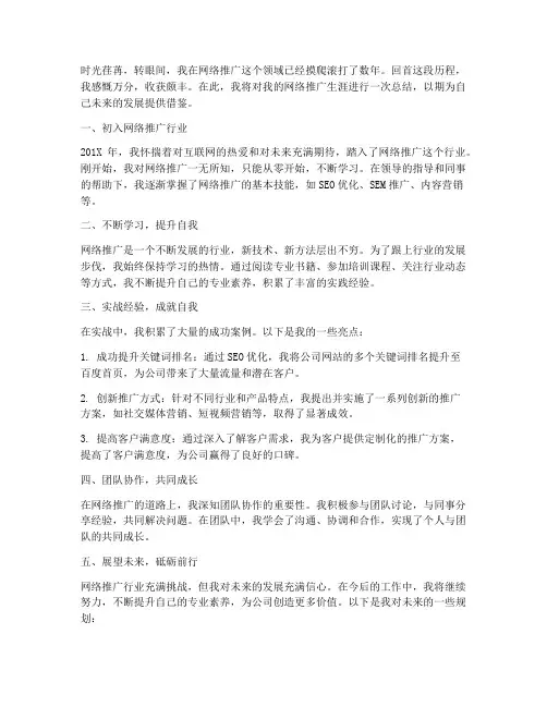 网络推广生涯总结范文