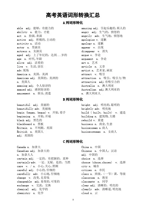 高中英语高考复习词形转换汇总(按字母顺序编排)