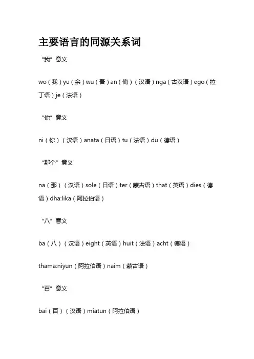 主要语言的同源关系词