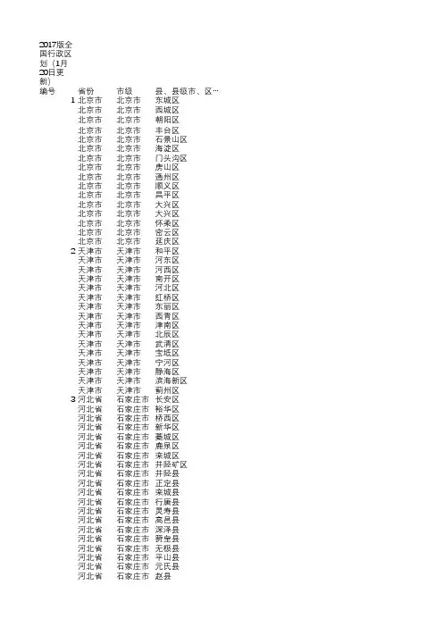 2017年全国各省区县行政区域划分