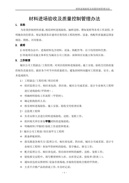 材料进场验收及质量控制管理办法