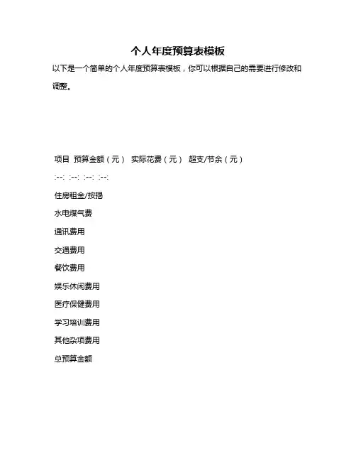 个人年度预算表模板