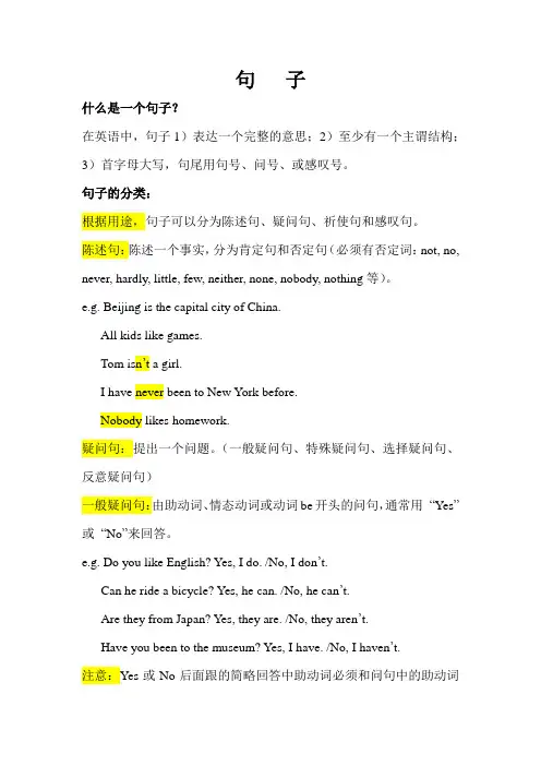 小学英语语法--句子的种类