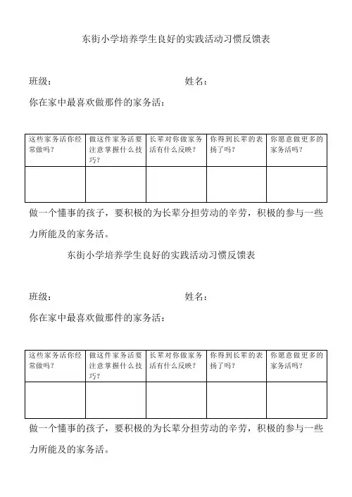 培养学生良好的实践活动习惯反馈表