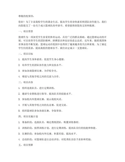 篮球队活动立项申请书模板