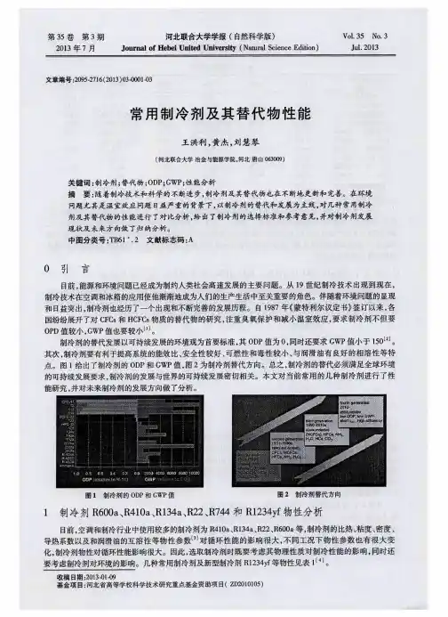 常用制冷剂及其替代物性能