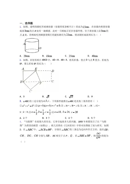 八年级初二数学下学期勾股定理单元 易错题专题强化试卷学能测试试卷