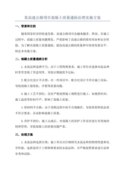 某高速公路项目混凝土质量通病治理实施方案