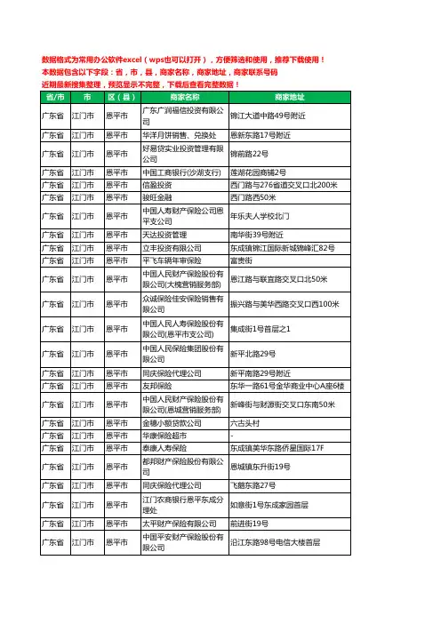 2020新版广东省江门市恩平市保险工商企业公司商家名录名单联系电话号码地址大全76家