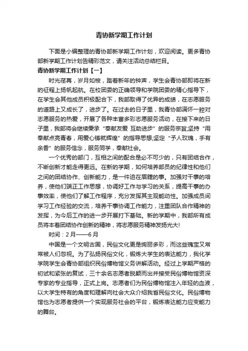 青协新学期工作计划
