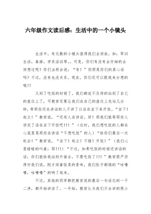 六年级作文读后感：生活中的一个小镜头