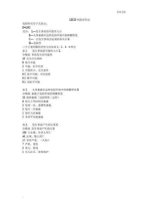 安全风险评价LECD