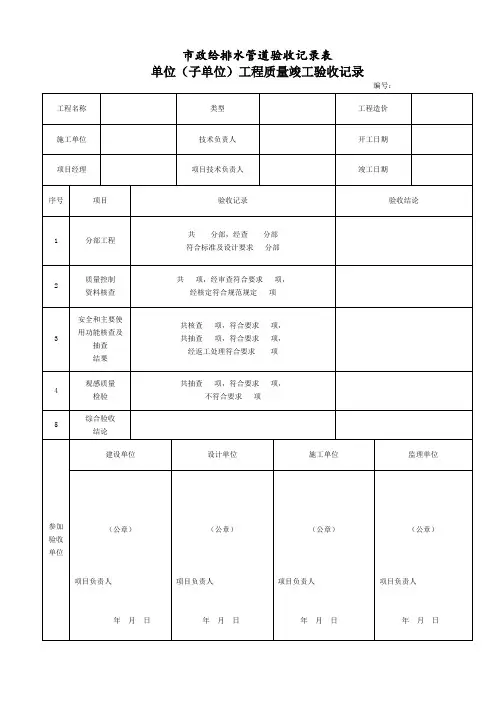 市政给排水管道验收记录表-完整版