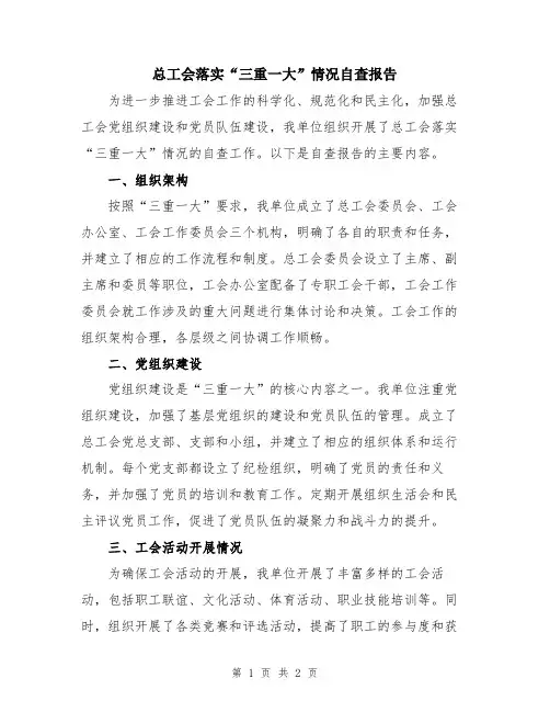 总工会落实“三重一大”情况自查报告