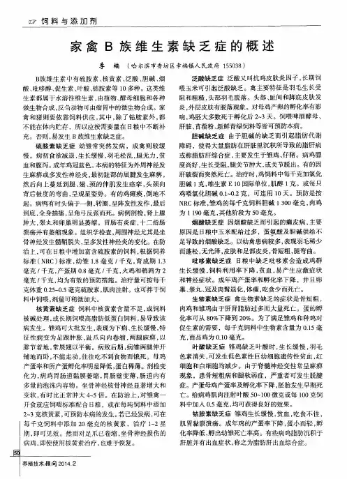 家禽B族维生素缺乏症的概述