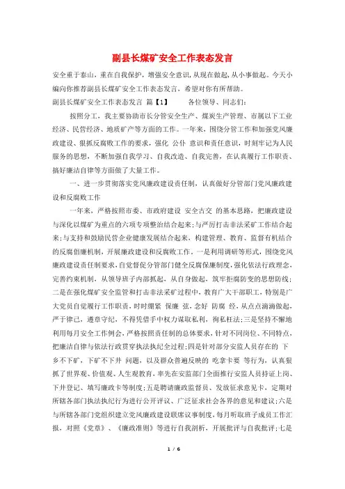 副县长煤矿安全工作表态发言