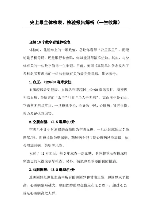 史上最全体检表、检验报告解析(一生收藏)