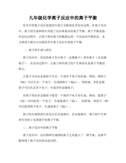 九年级化学离子反应中的离子平衡