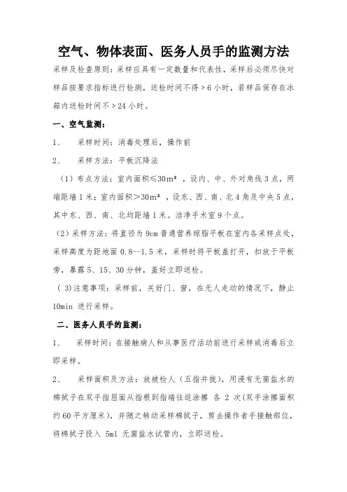 空气、物体表面、医务人员手的监测方法