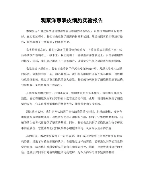观察洋葱表皮细胞实验报告