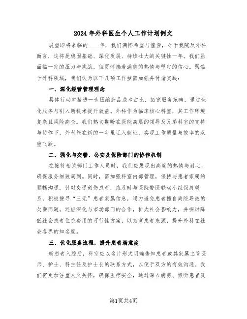 2024年外科医生个人工作计划例文（二篇）