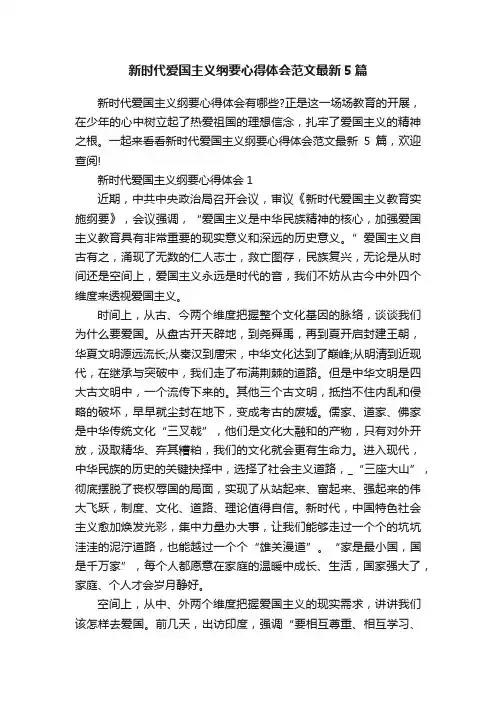 新时代爱国主义纲要心得体会范文最新5篇