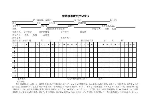肺结核患者治疗记录卡