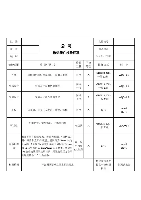 散热器件检验标准