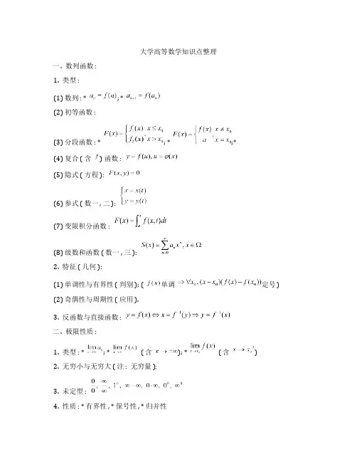 大学高数全册知识点整理