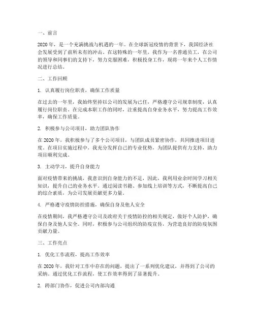 二零二零个人工作总结