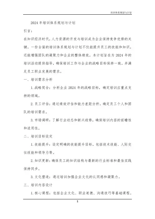 2024年培训体系规划与计划