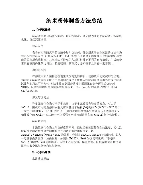 纳米粉体制备方法总结