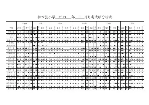 2013年小学期中测试成绩分析表