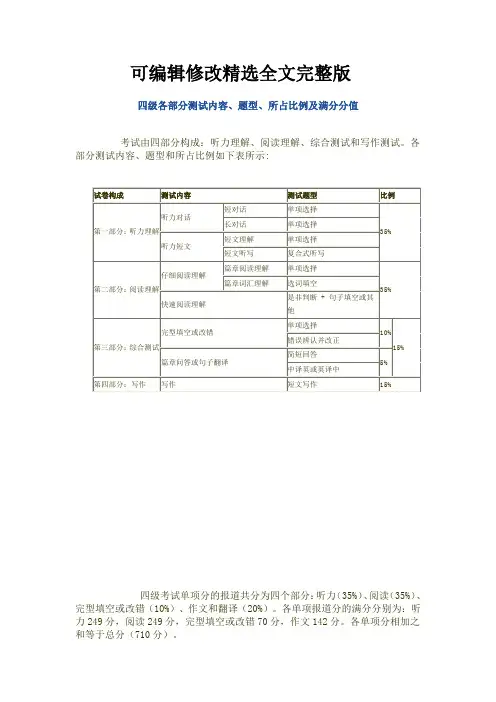 大学英语四六级各部分分值精选全文