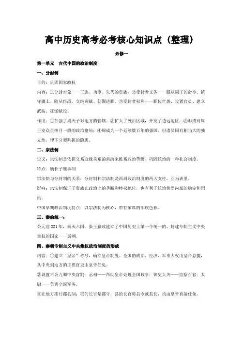 高中历史高考必考核心知识点(整理)