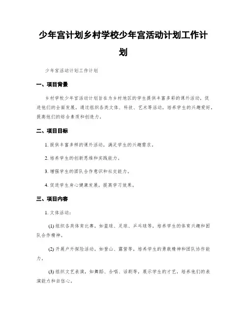 少年宫计划乡村学校少年宫活动计划工作计划