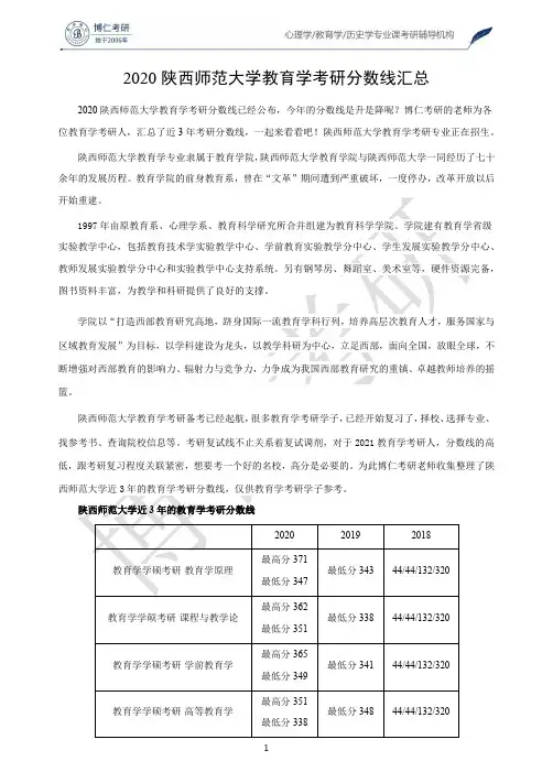 2020陕西师范大学教育学考研分数线汇总