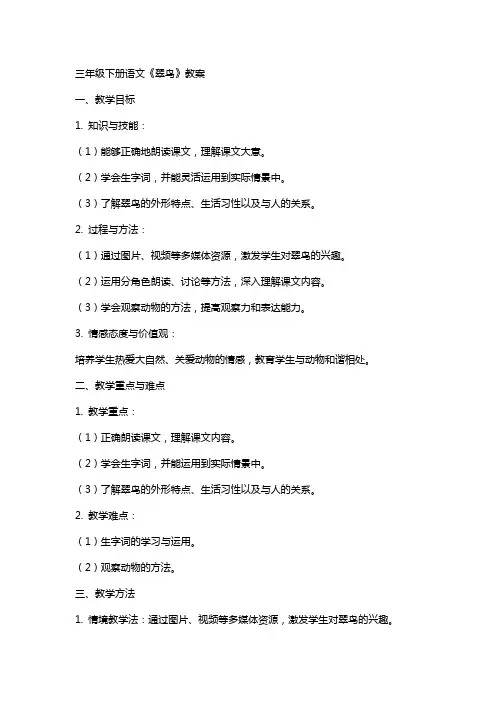 三年级下册语文翠鸟教案