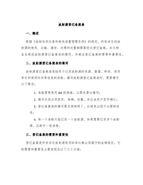 放射源登记备案表