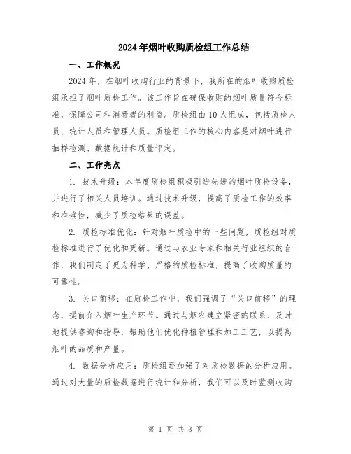 2024年烟叶收购质检组工作总结