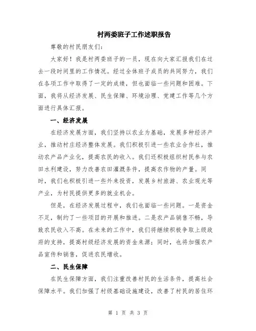 村两委班子工作述职报告