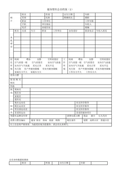 健身塑形会员档案