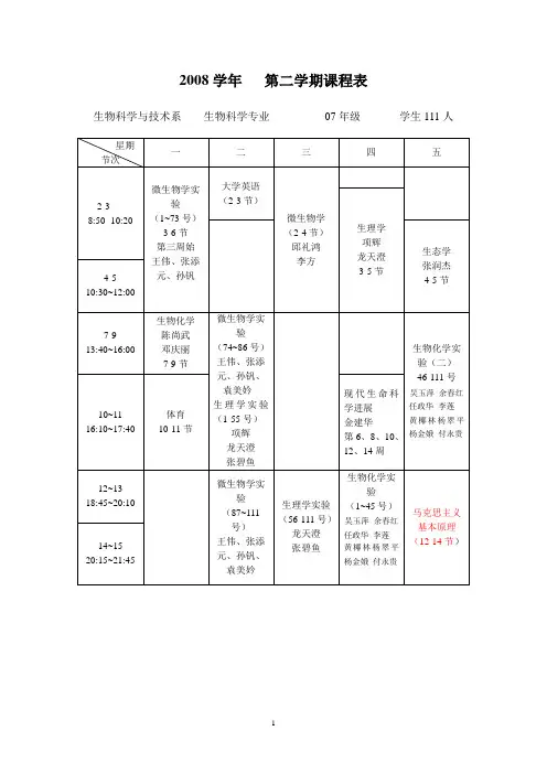 2008学年第二学期课程表(精)