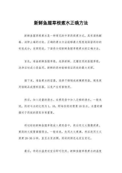 新鲜鱼腥草根煮水正确方法