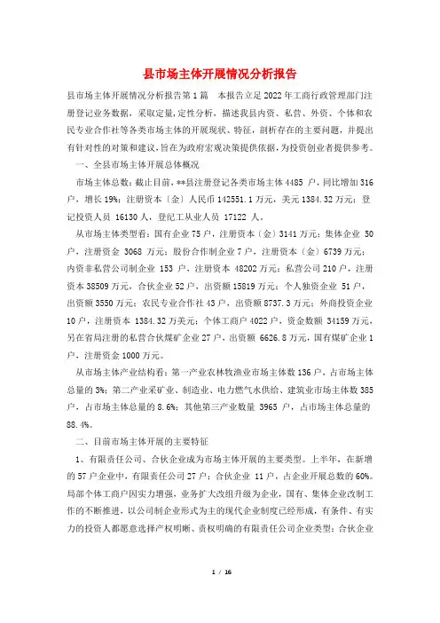 县市场主体发展情况分析报告