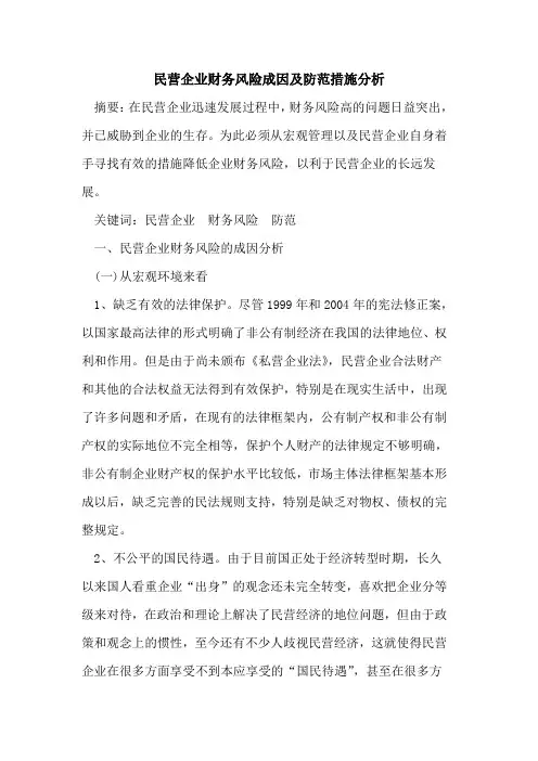 民营企业财务风险成因及防范措施分析