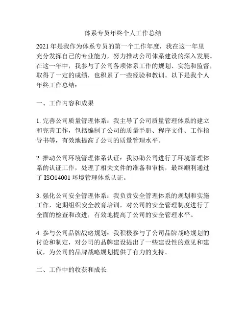 体系专员年终个人工作总结