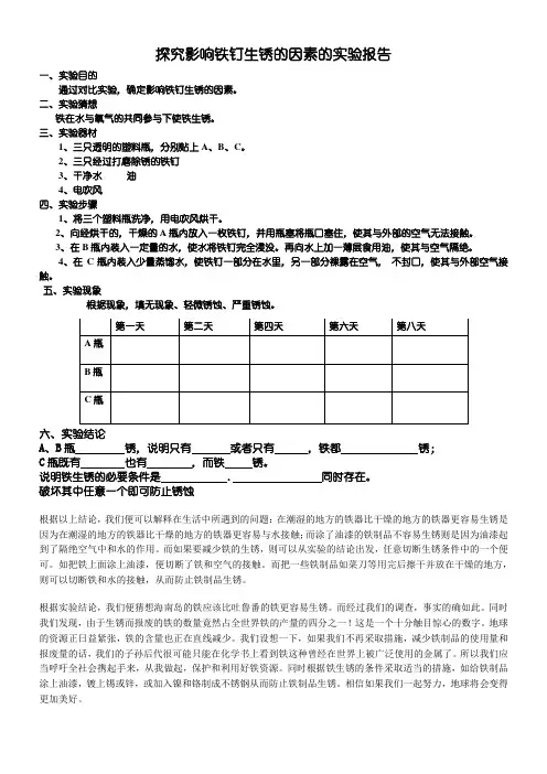 探究铁钉生锈的原因的实验报告